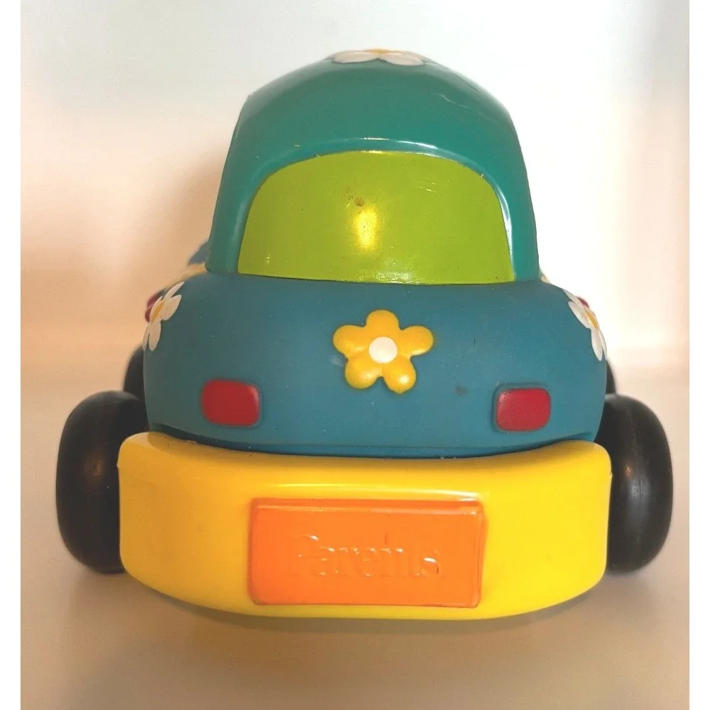 Flower Power Toy Pull Back Car Teal‎ Yellow Daisy Smiling Face Toddler Toy
